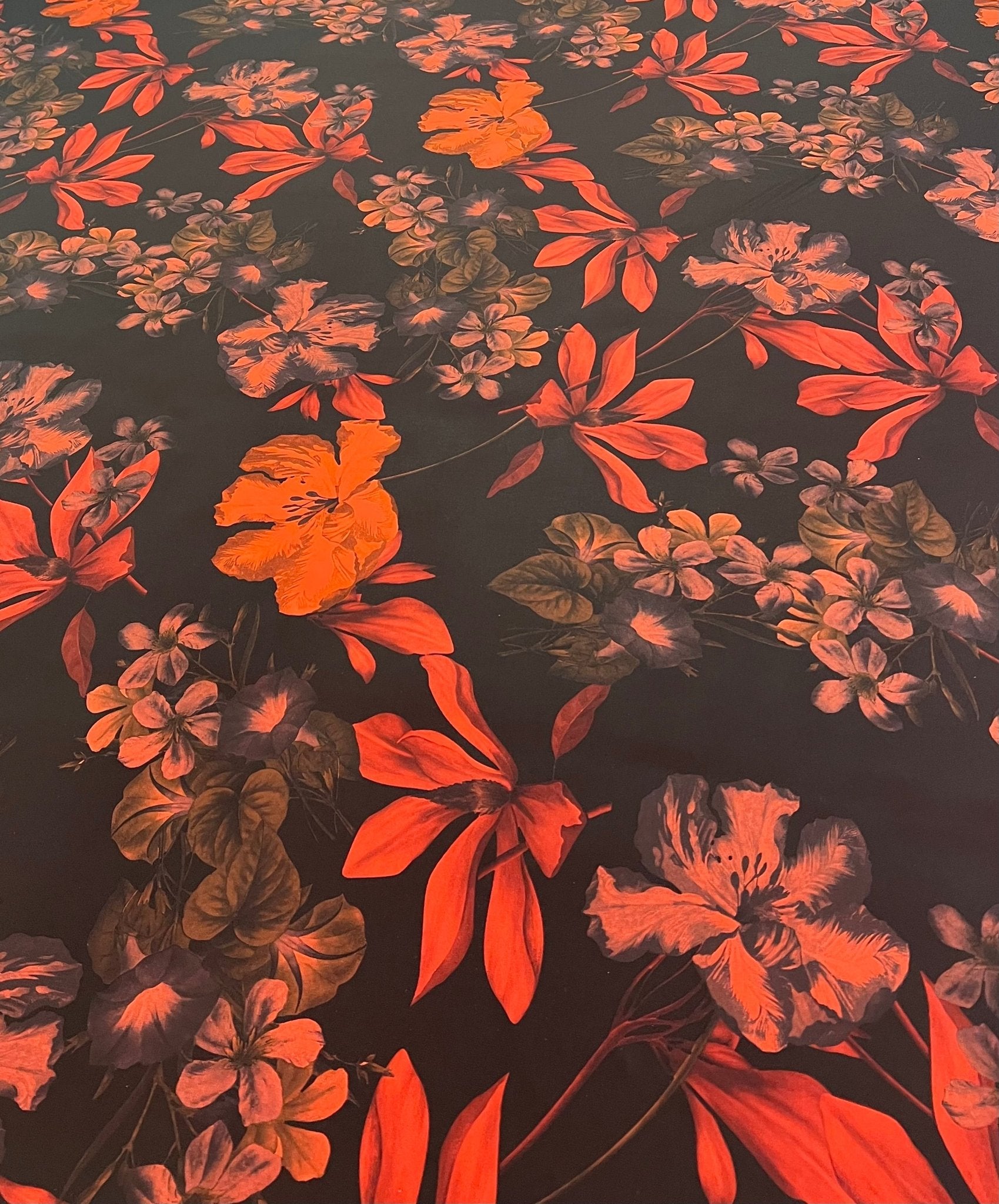 Black Bright Red Floral Print ITY Fabric 2 Way Stretch - T9 Fabrics